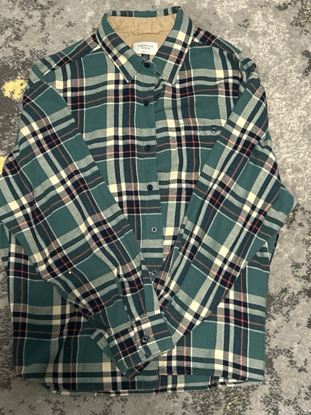 American Eagle Outfitters Teal and Cream Plaid Button-Down Shirt
